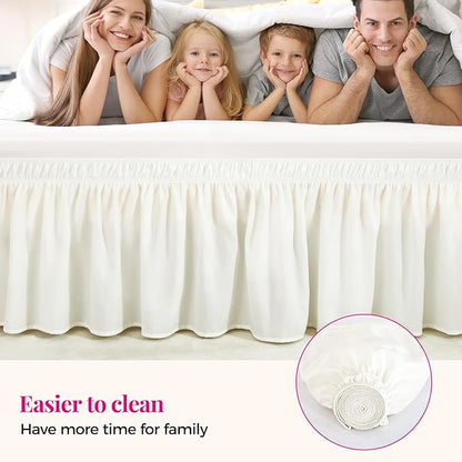 RIMELA Bed Skirt Queen Size 15 Inch Drop, Wrap Around Elastic Bedskirt for Home, Room Decoration for Women, Pleated Adjustable Dust Ruffle, Warm White, Easy to Install