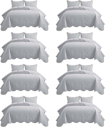 IR Imperial Rooms 8 Pack Quilt King Size Bedding (106" x 96") - Bulk Wholesale for Hotels, Guest Bedroom & Airbnbs - Lightweight Microfiber Reversible Floral Embossed Quilts Bedspreads (Silver)
