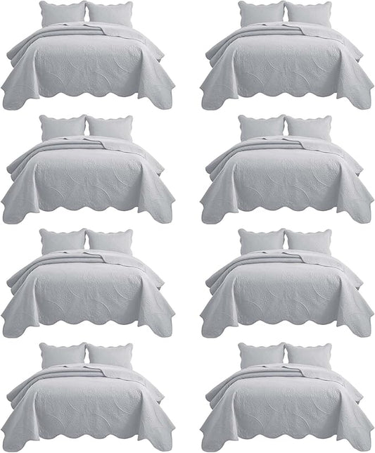 IR Imperial Rooms 8 Pack Quilt King Size Bedding (106" x 96") - Bulk Wholesale for Hotels, Guest Bedroom & Airbnbs - Lightweight Microfiber Reversible Floral Embossed Quilts Bedspreads (Silver)
