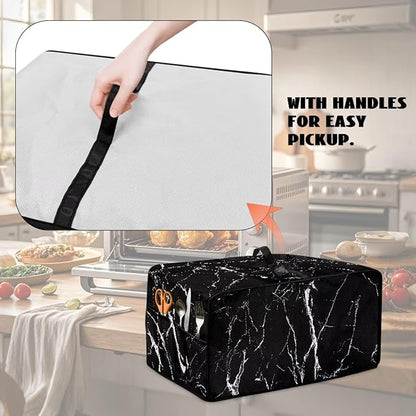 Air Fryer Toaster Oven Dust Cover Protective Microwave Oven Cover with Pockets, Dust-proof Countertop Appliance Protector, M, 16.5 x 20.5 x 10 Inches, Black Marble White Crack