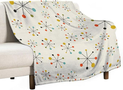 Mid Century Throw Blanket, Retro Abstract Geometric Pattern Boho 1950s 1960s Iconic Atomic Starbursts Modern Sputnik Print Blanket for Couch Sofa Bed Decorative Gifts 60"x80"