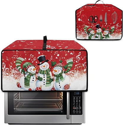 Christmas Convection Toaster Oven Cover with Pockets, Holiday Decor Smart Microwave Baking Oven Dust Cover for Countertop, L, 18.5 x 22.5 x 13 Inches, Snowman Musical Note Red