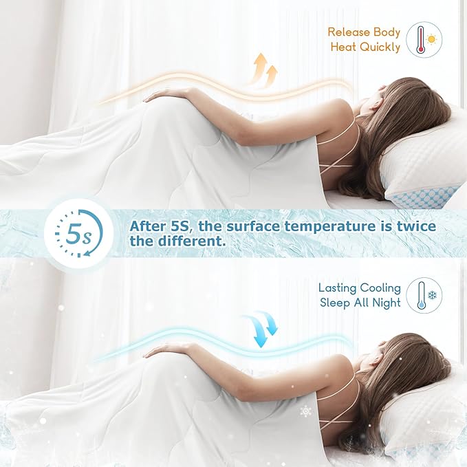 EASELAND Cooling Comforter Queen, Cold Touch Fabric Absorbs Body Heat, Double-Sided Cool Design Soft Fluffy Cooling Blanket for Night Sweats Hot Sleeper(White, Queen(90"x90"))