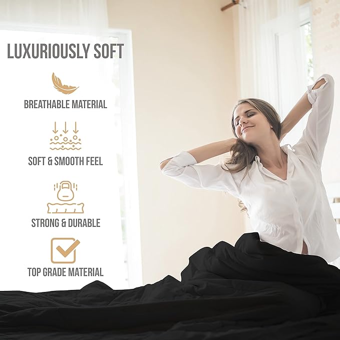 King Size Sheets Set Cooling - Luxury Hotel Sheets - Soft Bed Sheet with Elastic Corner Straps - Deep Pockets Microfiber Bedsheet - Bedding Sheet & Pillowcases - 4 Piece (King, Black)