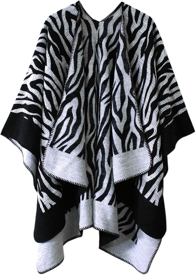 Women's Vintage Pattern Open Front Poncho Cape Shawl Winter Shawl Wraps
