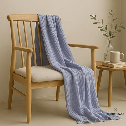Cloud Scape Linen Extra Large 4 Layer Muslin Throw Blanket - 100% Cotton Gauze, Lightweight & Breathable All Season, Pre-Washed, for Couch & Bed, 50x70, Lavender Blue