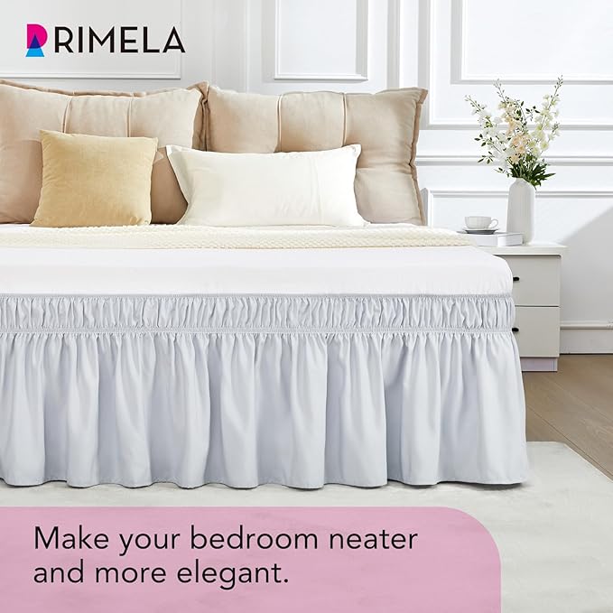RIMELA Ice Grey Bed Skirt King Size 18 Inch Drop, Elastic Bed Skirting for Bed Base and Frame, Bedding Dust Ruffle Easy to Install, Lightweight Wrap Around Adjustable Bedskirt