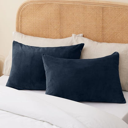 BEDELITE Flannel King Size Pillow Cases Set of 2, Super Soft Fleece Pillowcases with Zipper for Bedroom, Sofa, Couch,Luxury Cozy Fuzzy Velvet Pillow Shams for All Seasons(20x36 Inches,Navy)