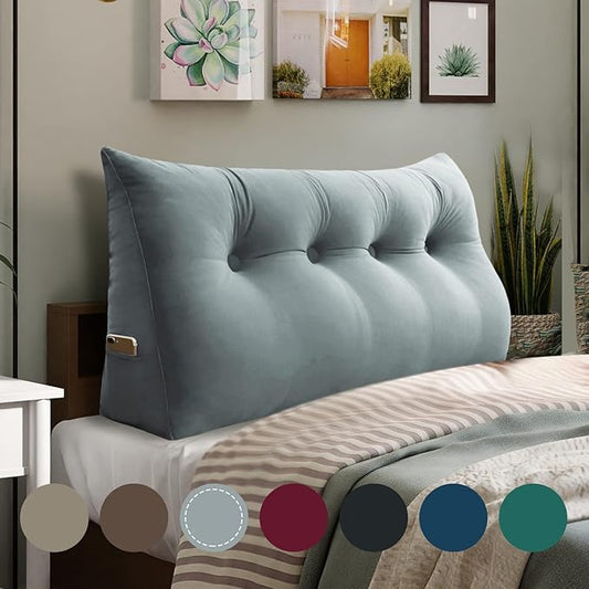 Wedge Headboard Pillow Dorm Room Reading Pillow Back Support for Sitting Up in Bed Bolster Lumbar Cushion Body Positioning Bedrest Velvet 54in Light Gray Full