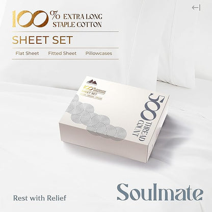 Mayfair Linen 100% Cotton Sheets Twin XL Size Bed Set - 500 Thread Count Sheets Twin XL Size 3 PC Set (White), Soft, Cooling, Hotel-Quality 16" Deep Pocket Cotton Bedsheet for Hot Sleepers