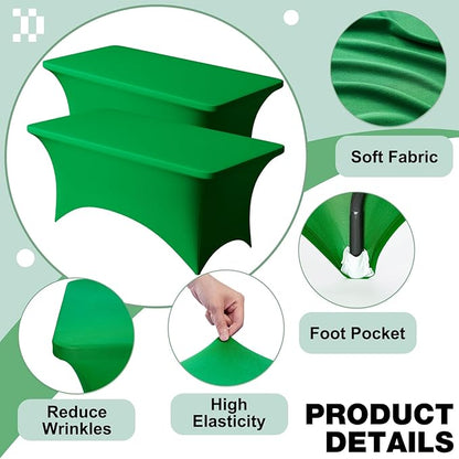 Trlyc 2 Pack 6FT Spandex Table Cloth - 72 x 30 Inch Rectangular Stretch Tablecloth, Wrinkle Resistant Scretch Table Cover for Wedding, Party, Banquet, Picnic, Outdoor Decoration (2Pcs,Green)