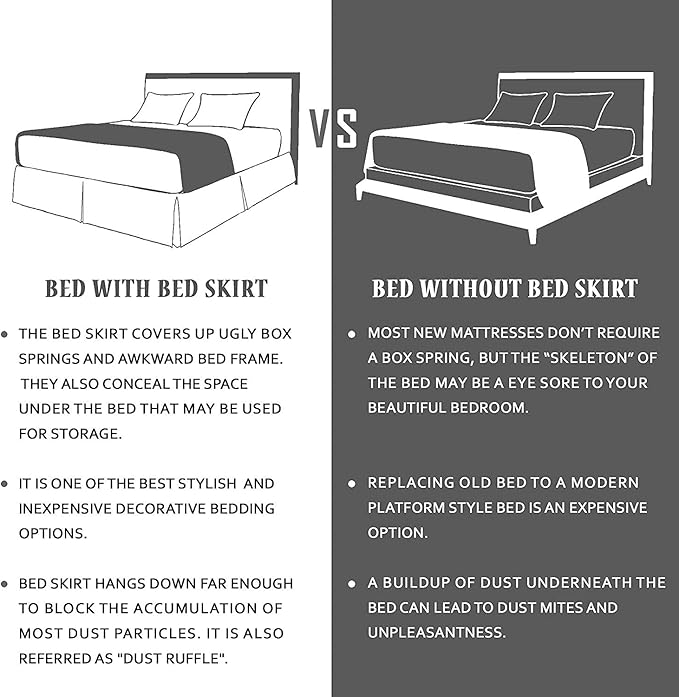 Queen Size Bed Skirt 600 TC Egyptian Cotton 16 Inch Drop Easy Fit - Bed Skirt for Queen 60x80 Inch Beds - Center & Corner Pleats, Dark Gray