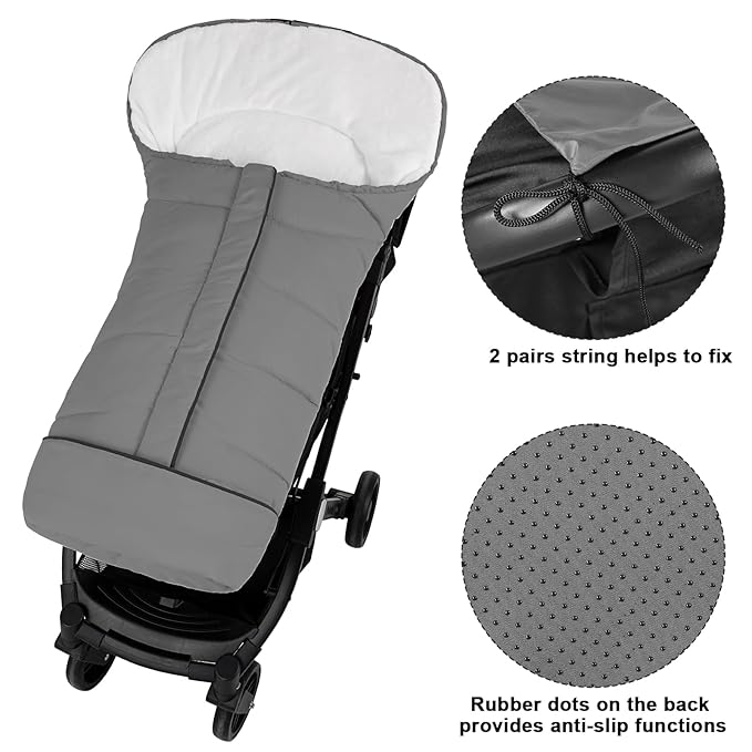 Yoofoss Stroller Cover for Winter, Toddler Stroller Footmuff Universal for Most Stroller, Water Resistant Warm Coral Baby Stroller Bunting Sleeping Bag Light Grey