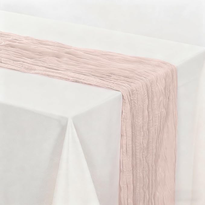 BALCONY & FALCON Pink Cheesecloth Table Runner 10FT 120 Inch Rustic & Boho Farmhouse Gauze Cheese Cloth Runners for Wedding Fall Thanksgiving Christmas Party Baby Shower Birthday Decor