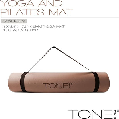 TONE Fitness Yoga Mat 1/4" Thick Non Slip Exercise & Pilates Mat for Home Workouts with Carrying Strap | Multiple Options