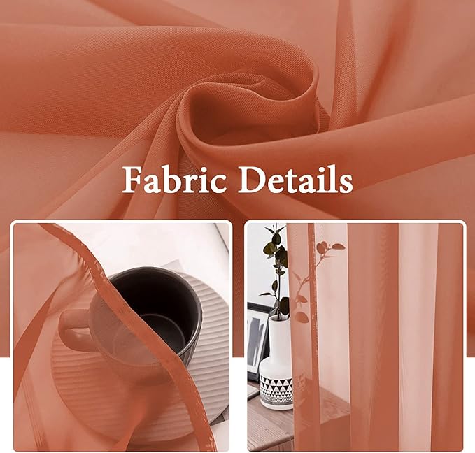 MIULEE 2 Panels Solid Color Sheer Window Curtains Elegant Window Voile Fall Panels/Drapes/Treatment for Bedroom Living Room (54X96 Inches Burnt Orange)