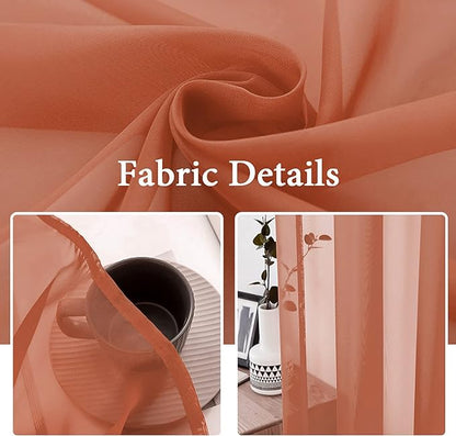 MIULEE 2 Panels Solid Color Sheer Window Curtains Elegant Window Voile Fall Panels/Drapes/Treatment for Bedroom Living Room (54X72 Inches Burnt Orange)