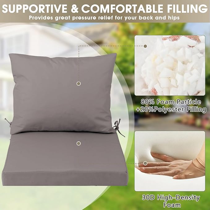 Outdoor Seat Cushion Set 19 x 19 In, Water-Resistant & Fade-Resistan, Patio Furniture Cushions with Removable Cover Deep Seat & Back Cushion with Handle and Adjustable Straps for Chair Sofa,1PC