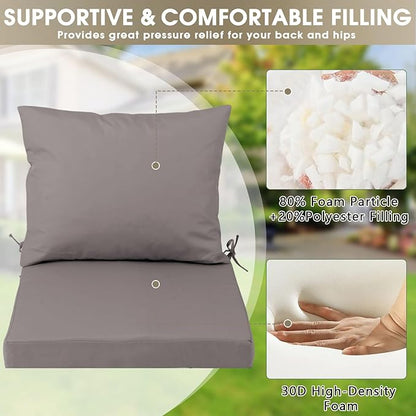 Outdoor Seat Cushion Set 24 x 24 In, Water-Resistant & Fade-Resistan, Patio Furniture Cushions with Removable Cover Deep Seat & Back Cushion with Handle and Adjustable Straps for Chair Sofa,2PC