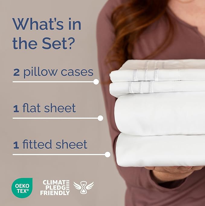 Olympic Queen Sheet Set 66x80 – Luxury RV Olympic Queen Sheets – Soft, Cooling, Comfy & Breathable - 1 Flat, 1 Fitted & 2 Pillowcases w/ 14" to 16" Deep Pockets – Wrinkle Resistant & Fade Free – White