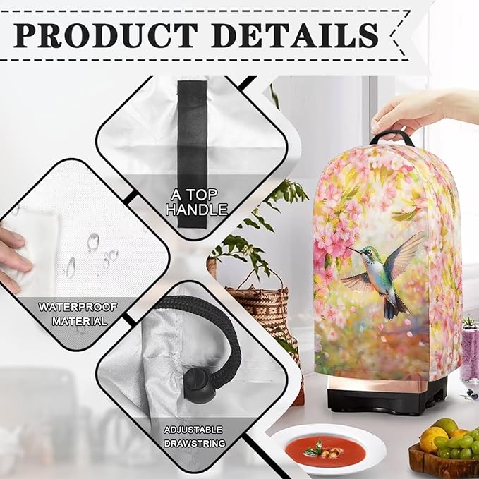 Birds Flower Blender Dust Cover Stand Mixer or Coffee Maker Appliance Covers with Drawstring Anti Fingerprint Polyester Dust Stain Resistant Blender Cover for Home Kitchen