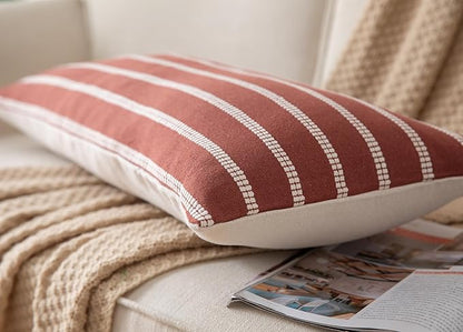 Caflife Boho Lumbar Throw Pillow Cover 14X36 Long Soft Farmhouse Decorative Couch Pillow Cases Rust Striped Body Pillow Covers Neutral Cushion Covers for Sofa Bed Living Room Home Decor Pack of 1
