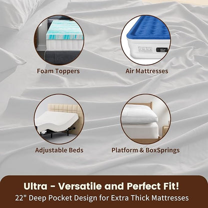 100% Linen Sheet Set Queen Size Extra Deep Pocket Fits 18-24 Inch Mattress, Breathable & Soft, Smooth 6-Piece Set for Thick Mattresses Hotel Luxury Bedding（Queen, Dark Grey）