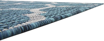 Unique Loom Outdoor Trellis Collection Area Rug (6' 1" x 9' Rectangle, Teal/ Gray)