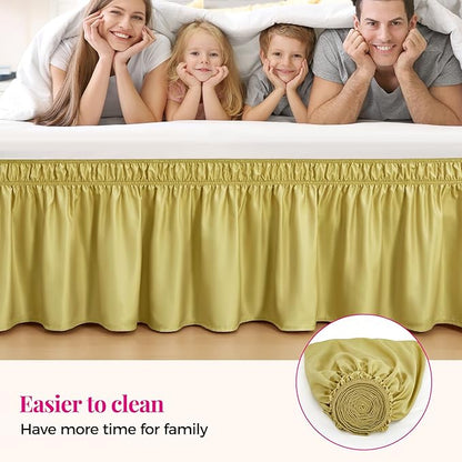 RIMELA Bed Skirt Queen Size Champagne Green 15 Inch Drop, Wrap Around Elastic Bedskirt, Dust Ruffle for Adjustable Bed Base Soft Durable Fabric Machine Washable Easy to Install Bed Skirts