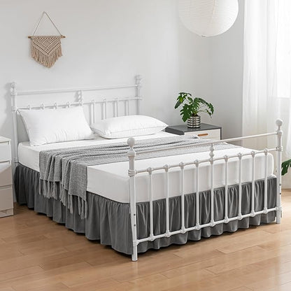 Bed Skirt Twin Size Ruffled Bed Skirts with Split Corners, 12 Inch Drop Dust Ruffle Bed Skirt with Platform,Gray
