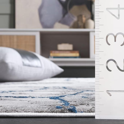 SAFAVIEH Craft Collection Runner Rug - 2'3" x 12', Ivory Grey & Blue, Modern Abstract Design, Non-Shedding & Easy Care, Ideal for High Traffic Areas in Living Room, Bedroom (CFT877M)