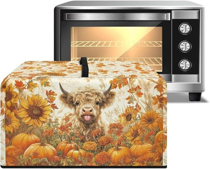 Microwave Ovens Dust Cover, Thanksgiving Highland Cattle Heat-Resistant Waterproof Polyester Oven Protection Case for Microwave Oven Smart Oven Toaster Stainless Steel Oven