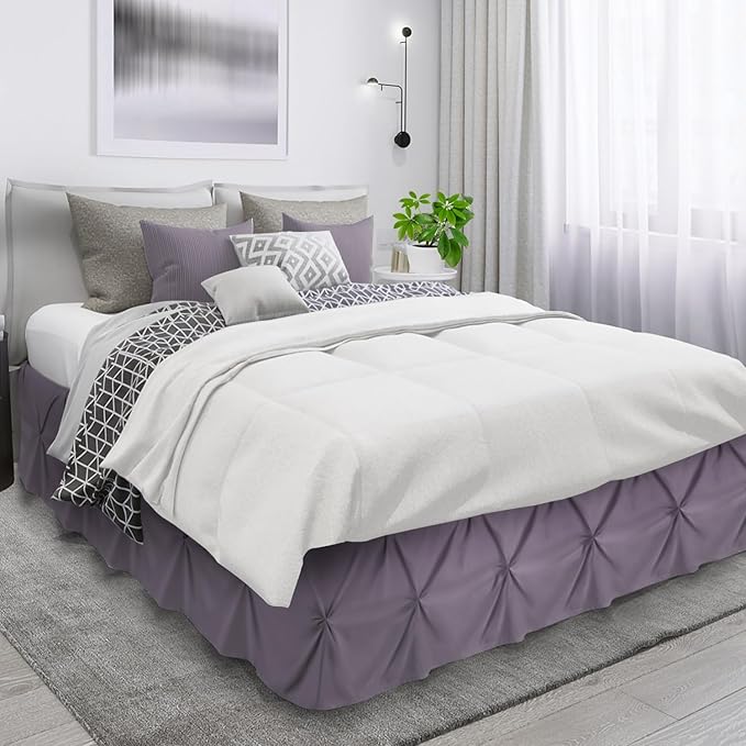 Nestl Grayish Purple Bed Skirt Full Size, Pinch Pleat Full Bed Skirt, 14" Inch Full Bedskirt, Hotel Quality Grayish Purple Bed Skirts, Microfiber Bedskirt for Full Bed, Grayish Purple Full Bed Skirt