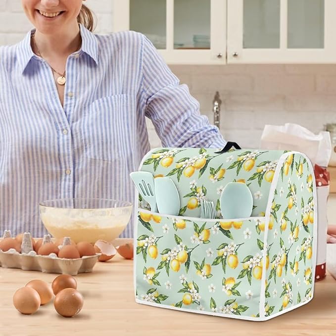 Lemon Mixer Cover for Kitchen Aid 4.5-5 Quart Stand Mixers, Universal Kitchen Appliance Dust Cover Washable Dustproof Cloth Cover with Pocket for Kitchenware Gift for Holiday