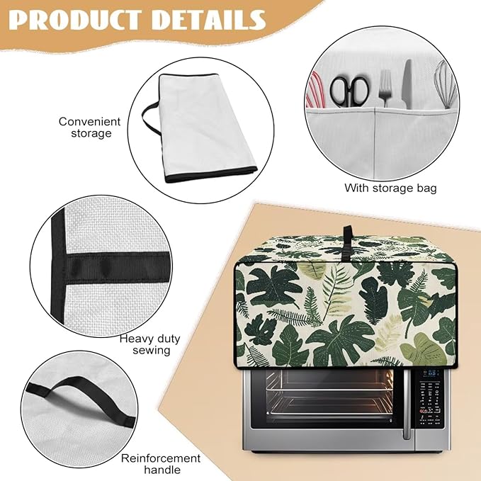 Monstera Palm Leaf Print Microwave Oven Dust Cover Foldable Microwave Toaster Oven Cover Easy to Clean Dust-Proof Kitchen Machine Covers Case Protections Protector, L