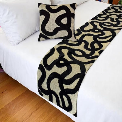The HomeCentric Black Bed Runner for King/Queen/Twin Cut Velvet Decorative Bed Scarf 53"x18" Bed Runner Without Pillow Cover, Abstract Bed Scarf Bedroom Décor Accent - Noir Scroll