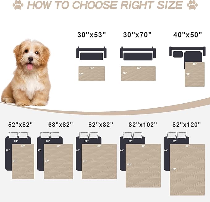 Smiry Waterproof Dog Bed Cover Blanket 52x82, Soft Reversible Pet Blanket, Washable Leakproof Cats Dogs Couch Cover for Sofa, Couch, Furniture, Lattice, Taupe/Beige