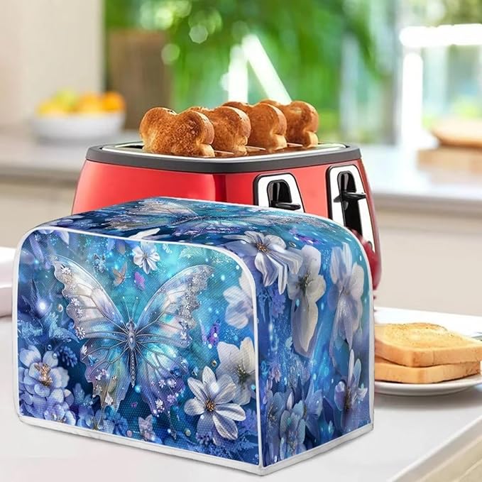 Butterfly Printed Toaster Cover, Universal 2 Slice Oven Cover Appliance Cover Toaster, Dustproof Protector Broiler Organizer Bag, Floral Printed Small Kitchen Appliance, BAX-P58-7-13-a7
