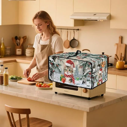 Air Fryer Toaster Oven Dust Cover Dust Protection Countertop Convection Oven Cover Stain-resistant Kitchen Appliance Protector for Christmas Winter, S, Cat Snowy Tree Print