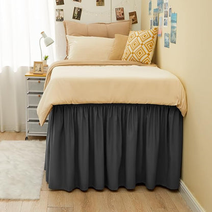 RIMELA Dorm Bed Skirt Twin XL 32 Inch Drop, Easy to Install Extra Long Wrap Around Elastic Dust Ruffle, Dark Grey Bedskirt Solid Silky Fabric Machine Washable (Twin XL 80“L x 39”W & Twin 75“L x 39”W)