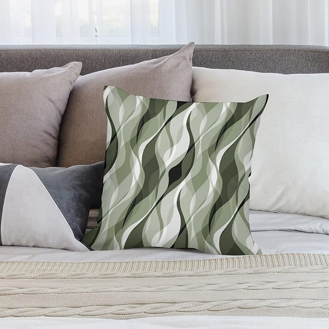 Sage Green Throw Pillow Covers Abstract Ombre Green and Grey Striped Decorations for Bedroom Living Room Farmhouse Sofa Pillows Bed Couch 22x22 Inch