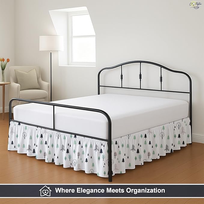 Cottington Lane Ruffled Bed Skirt Queen Size with Split Corner, Brushed Microfiber Hotel Quality Dust Ruffle, 15 Inch Drop Gathered Bedskirt, Soft, Stylish, Shrink & Fade Resistant, Winter Forest