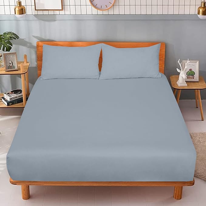 ROYALE LINENS 300 Thread Count 100% Long Staple Combed Cotton Fitted Sheet Twin - Super Soft Deep Pocket Bottom Sheet - Fitted Sheets Only - Elastic Sheets (Twin, Lake Blue)