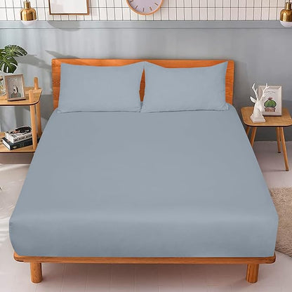 ROYALE LINENS 300 Thread Count 100% Long Staple Combed Cotton Fitted Sheet Twin - Super Soft Deep Pocket Bottom Sheet - Fitted Sheets Only - Elastic Sheets (Twin, Lake Blue)