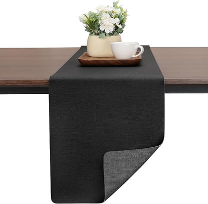 Table Runners 72 Inches Long, Dual-Sided Faux Leather Farmhouse Table Runner Waterproof Heatproof Non-Slip for Living Room Party Home Decor Holiday Decorations(Gray Black, 15 x 72 Inch)