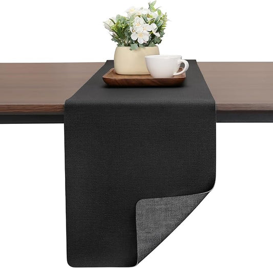 Table Runners 72 Inches Long, Dual-Sided Faux Leather Farmhouse Table Runner Waterproof Heatproof Non-Slip for Living Room Party Home Decor Holiday Decorations(Gray Black, 12 x 72 Inch)