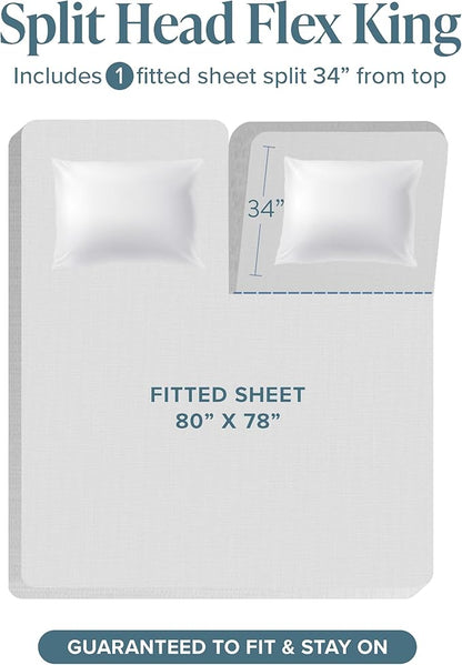 Bare Home Ultra-Soft Split Head Flex King Sheet Set - Luxury 1800 - Hydro-Brushed - Deep Pockets - Easy Fit - 4 Piece Set - Bedding Sheets & Pillowcases (Split Head Flex King, Turquoise)