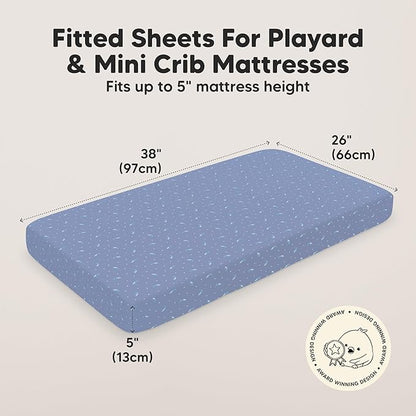 2-Pack Mini Crib Sheets Fitted - 38x26 Pack N Play Sheets for Pack and Play Mattress, Organic Cotton, Soft & Breathable Playard Bedding, Neutral Mini Toddler Bed Cover for Boys, Girls (Marine Muse)