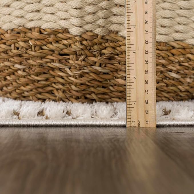 Hauteloom Keita Contemporary Mosaic Area Rug - High Pile Fluffy Soft Shag Carpet for Living Room, Bedroom - Cream, Brown - 5'3" x 7' (5x7)
