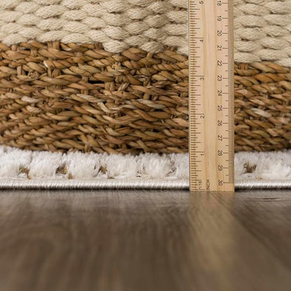 Hauteloom Keita Contemporary Mosaic Area Rug - High Pile Fluffy Soft Shag Rug for Living Room, Bedroom, Dining Room - Cream, Brown - 8'10"12